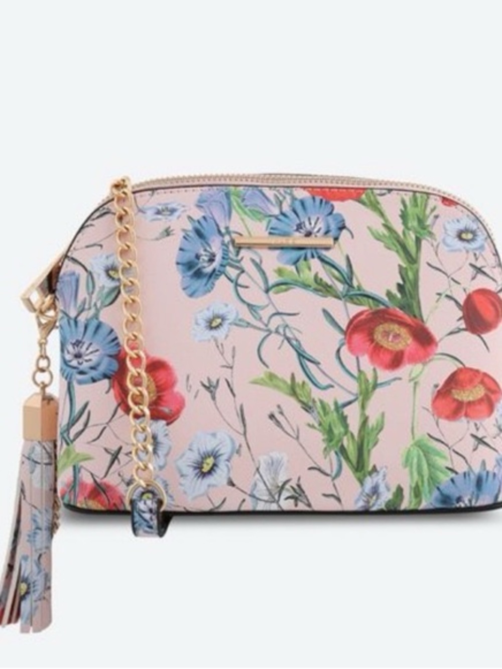 Aldo Pink Floral Crossbody with Gold Chain & Tassel